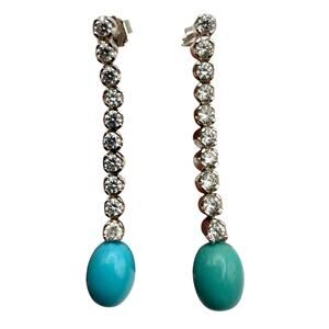 Sterling Silver Turquoise Drop Earrings w/ CZ Accents | ESPO .925